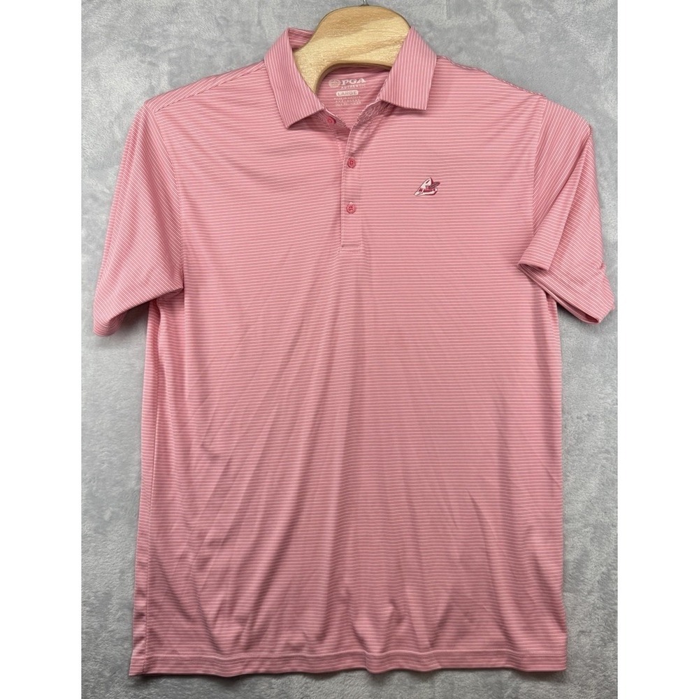 PGA Authentic Golf Polo‎ Pink Striped Polo CC Logo Men's Size Large L